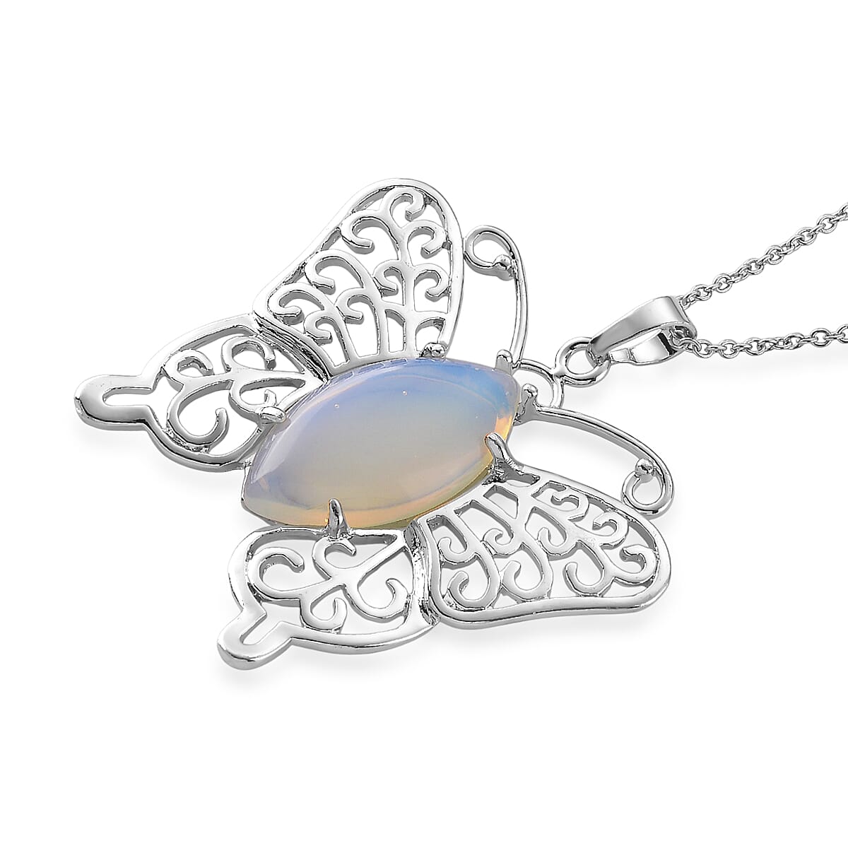 Opalite 23.00 ctw Pendant in Silvertone with Stainless Steel Necklace 20 Inches