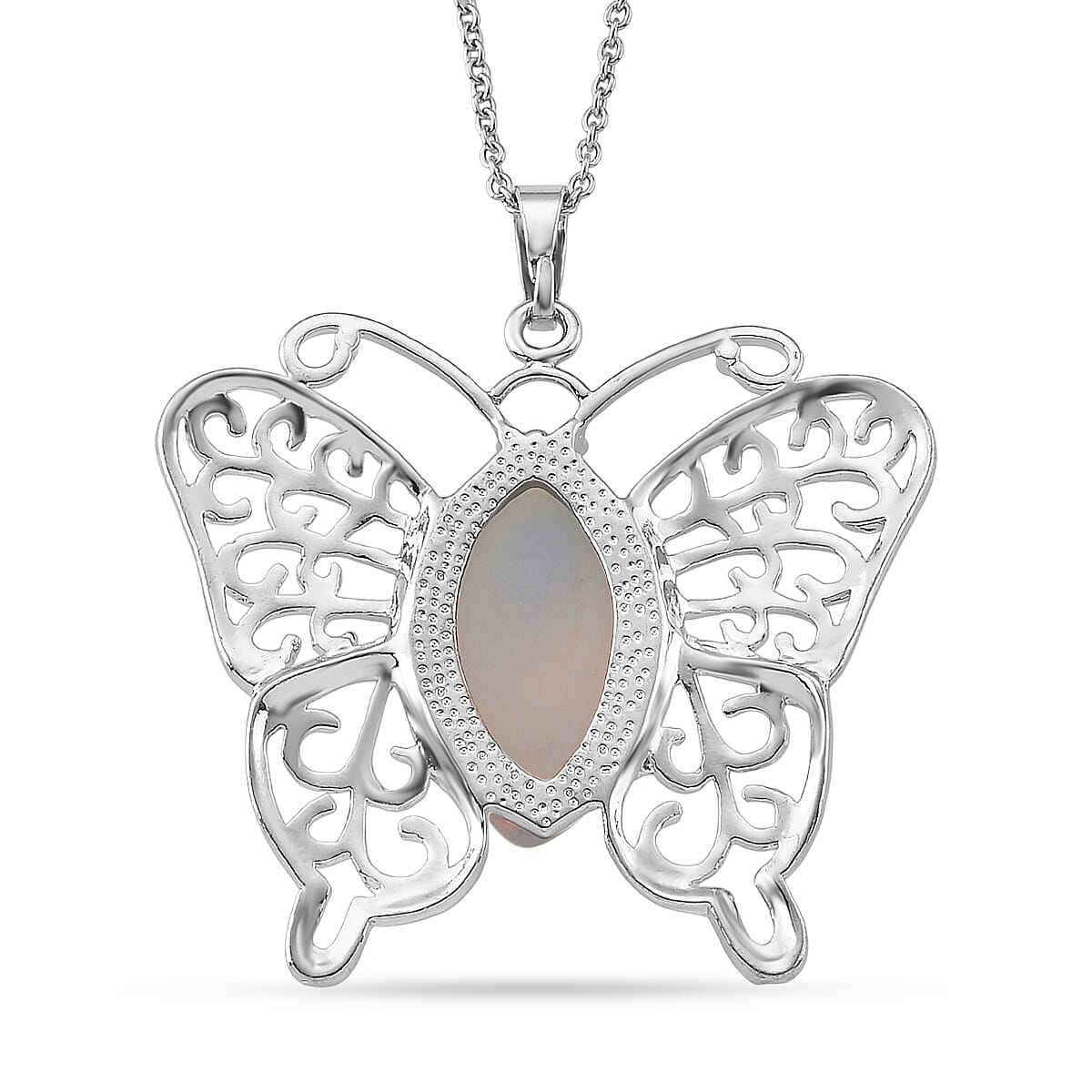 Opalite 23.00 ctw Pendant in Silvertone with Stainless Steel Necklace 20 Inches