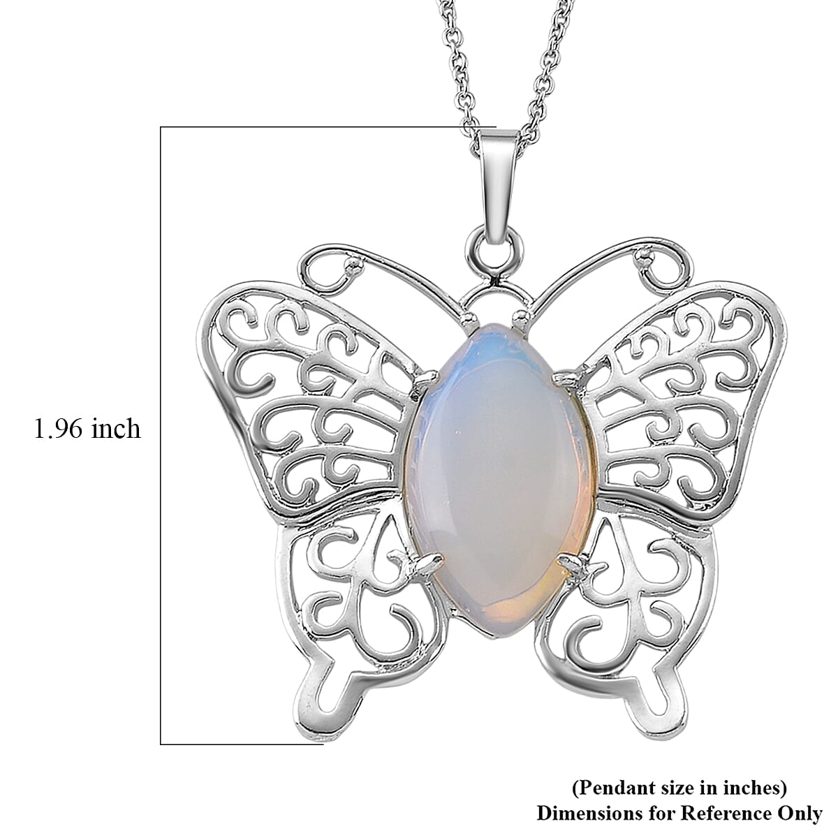 Opalite 23.00 ctw Pendant in Silvertone with Stainless Steel Necklace 20 Inches