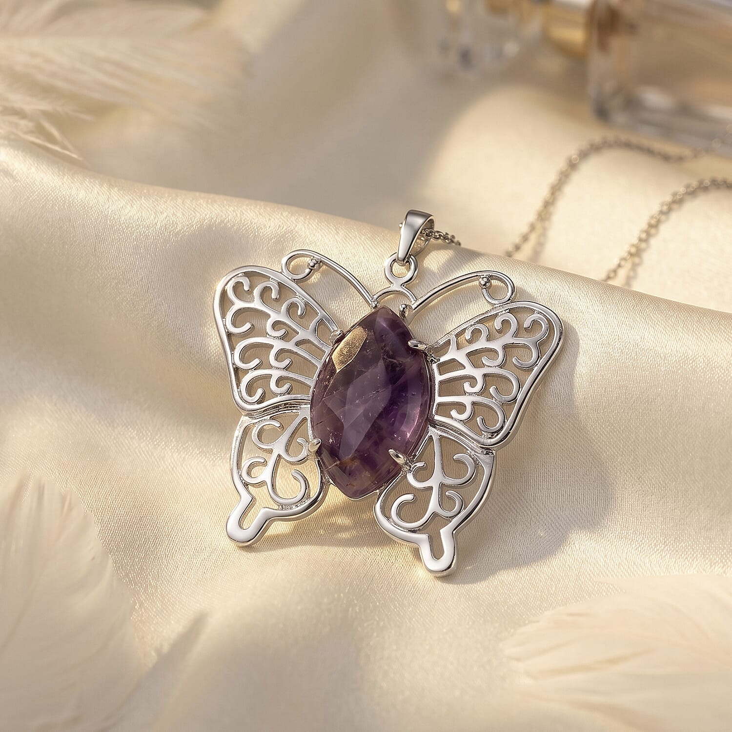 African Amethyst 23.00 ctw Pendant in Silvertone with Stainless Steel Necklace 20 Inches