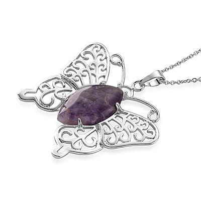 African Amethyst 23.00 ctw Pendant in Silvertone with Stainless Steel Necklace 20 Inches