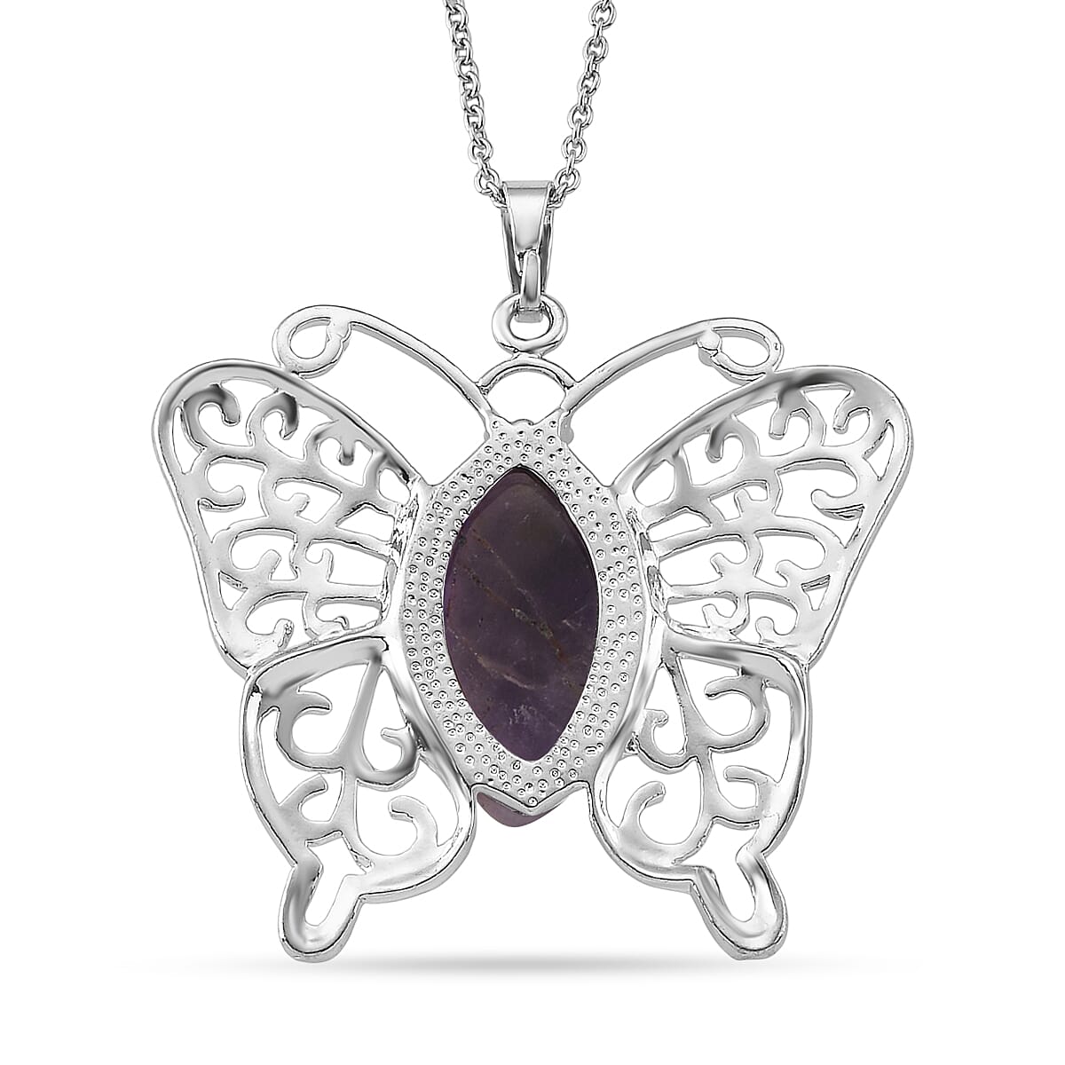African Amethyst 23.00 ctw Pendant in Silvertone with Stainless Steel Necklace 20 Inches