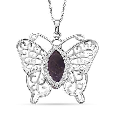 African Amethyst 23.00 ctw Pendant in Silvertone with Stainless Steel Necklace 20 Inches
