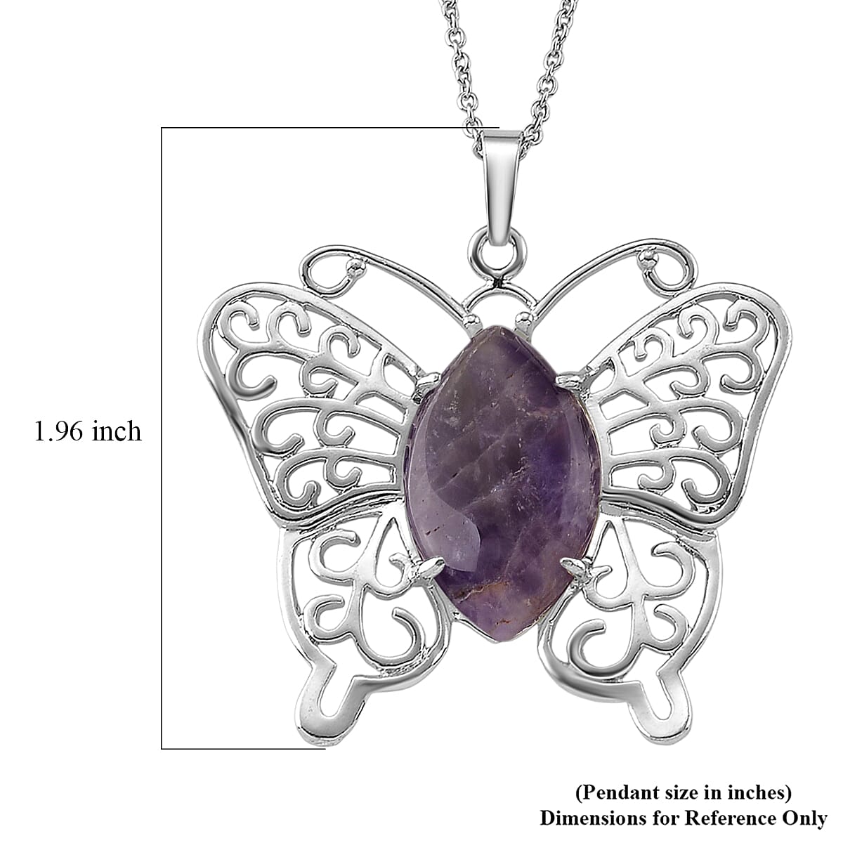 African Amethyst 23.00 ctw Pendant in Silvertone with Stainless Steel Necklace 20 Inches