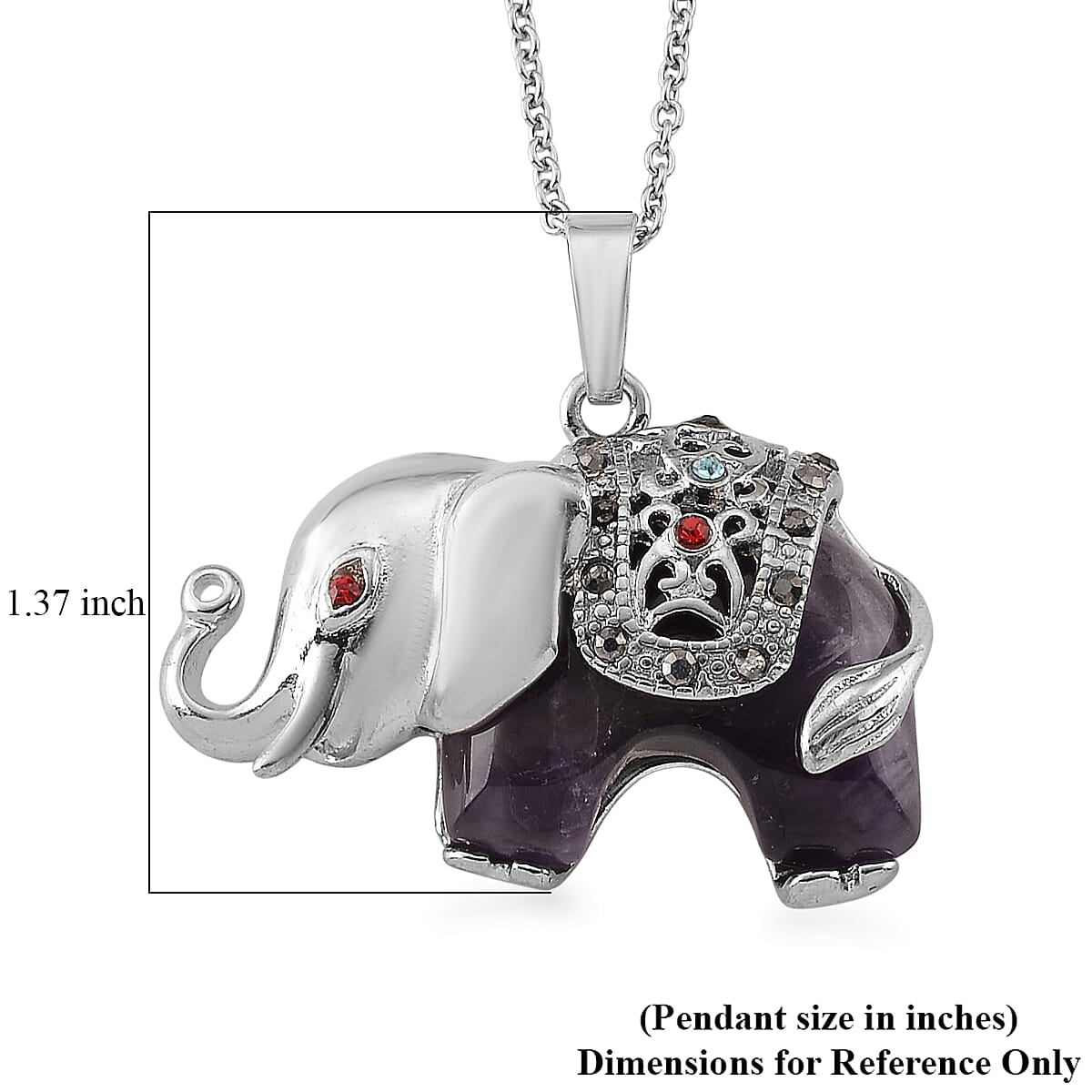 African Amethyst and Multi Color Austrian Crystal 20.00 ctw Pendant in Silvertone with Stainless Steel Necklace 20 Inches