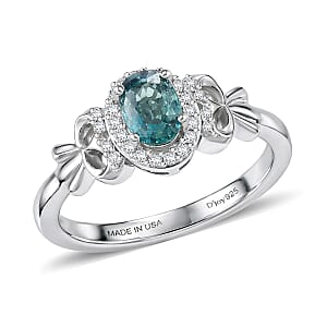 D'Joy Montana Sapphire and White Zircon 1.85 ctw Sky Radiance Statement Ring (Size 6.0) and Pendant Necklace 20 Inches in Rhodium Over Sterling Silver (Del. in 8-10 Days)