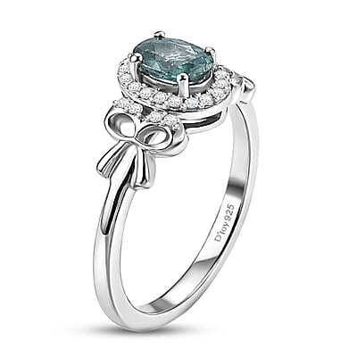 D'Joy Montana Sapphire and White Zircon 1.85 ctw Sky Radiance Statement Ring (Size 6.0) and Pendant Necklace 20 Inches in Rhodium Over Sterling Silver
