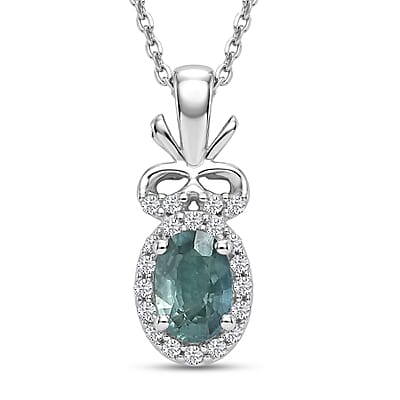 D'Joy Montana Sapphire and White Zircon 1.85 ctw Sky Radiance Statement Ring (Size 6.0) and Pendant Necklace 20 Inches in Rhodium Over Sterling Silver