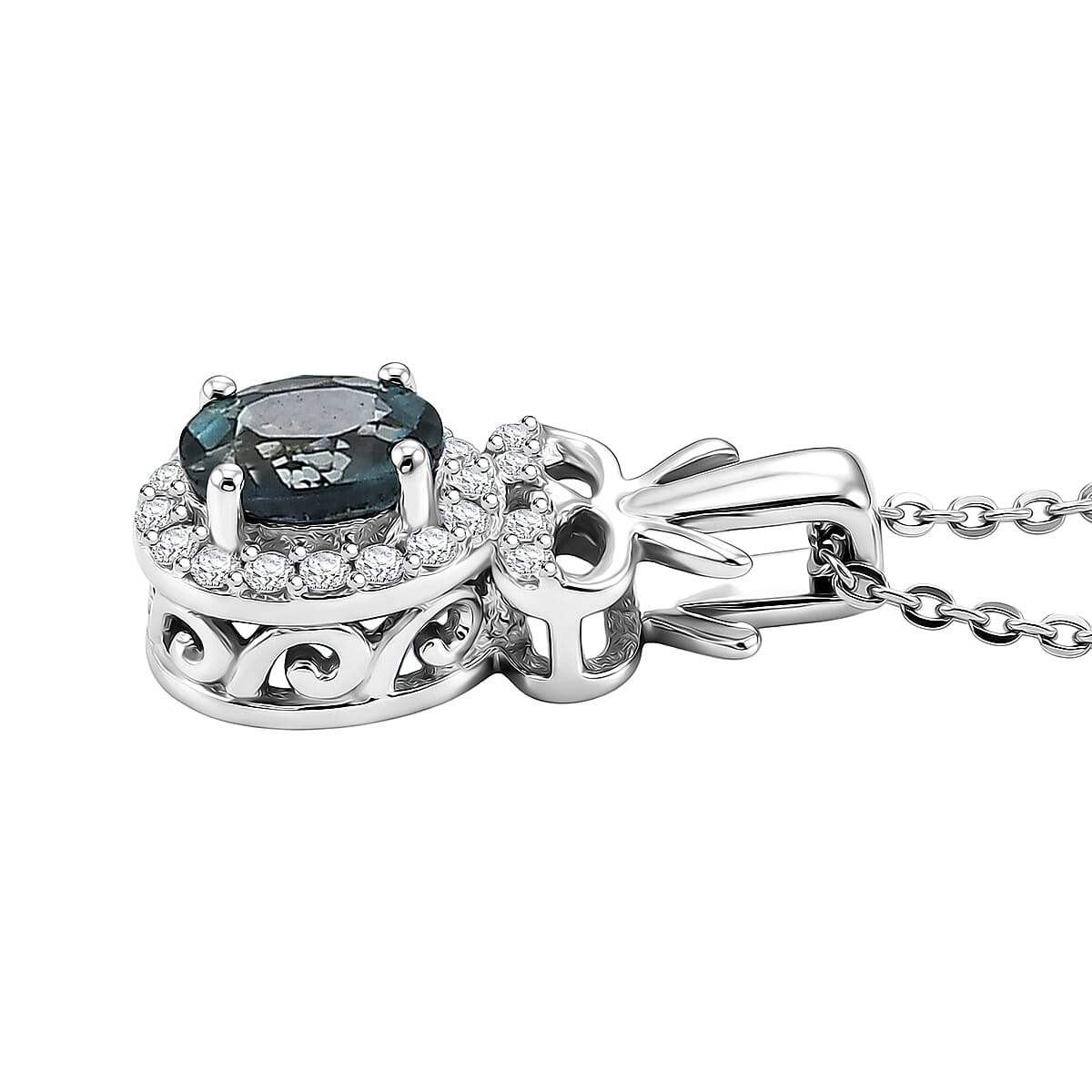 D'Joy Montana Sapphire and White Zircon 1.85 ctw Sky Radiance Statement Ring (Size 6.0) and Pendant Necklace 20 Inches in Rhodium Over Sterling Silver (Del. in 8-10 Days) image number 7