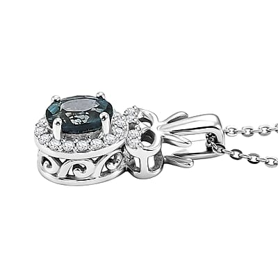 D'Joy Montana Sapphire and White Zircon 1.85 ctw Sky Radiance Statement Ring (Size 6.0) and Pendant Necklace 20 Inches in Rhodium Over Sterling Silver