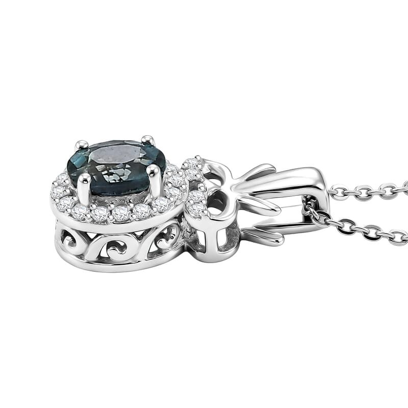 D'Joy Montana Sapphire and White Zircon 1.85 ctw Sky Radiance Statement Ring (Size 6.0) and Pendant Necklace 20 Inches in Rhodium Over Sterling Silver