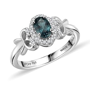 D'Joy Montana Sapphire and White Zircon 1.85 ctw Sky Radiance Statement Ring (Size 7) and Pendant Necklace 20 Inches in Rhodium Over Sterling Silver