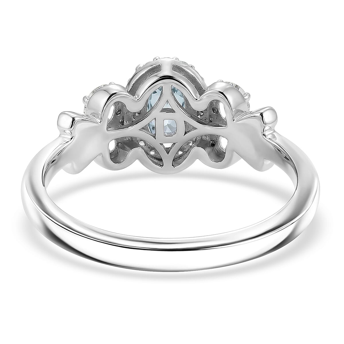 D'Joy Montana Sapphire and White Zircon 1.85 ctw Sky Radiance Statement Ring (Size 7) and Pendant Necklace 20 Inches in Rhodium Over Sterling Silver