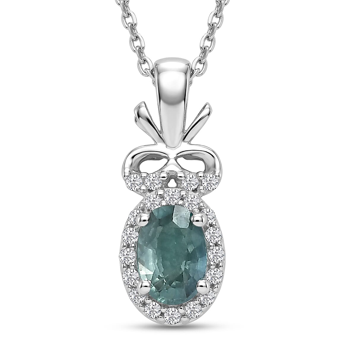 D'Joy Montana Sapphire and White Zircon 1.85 ctw Sky Radiance Statement Ring (Size 9) and Pendant Necklace 20 Inches in Rhodium Over Sterling Silver