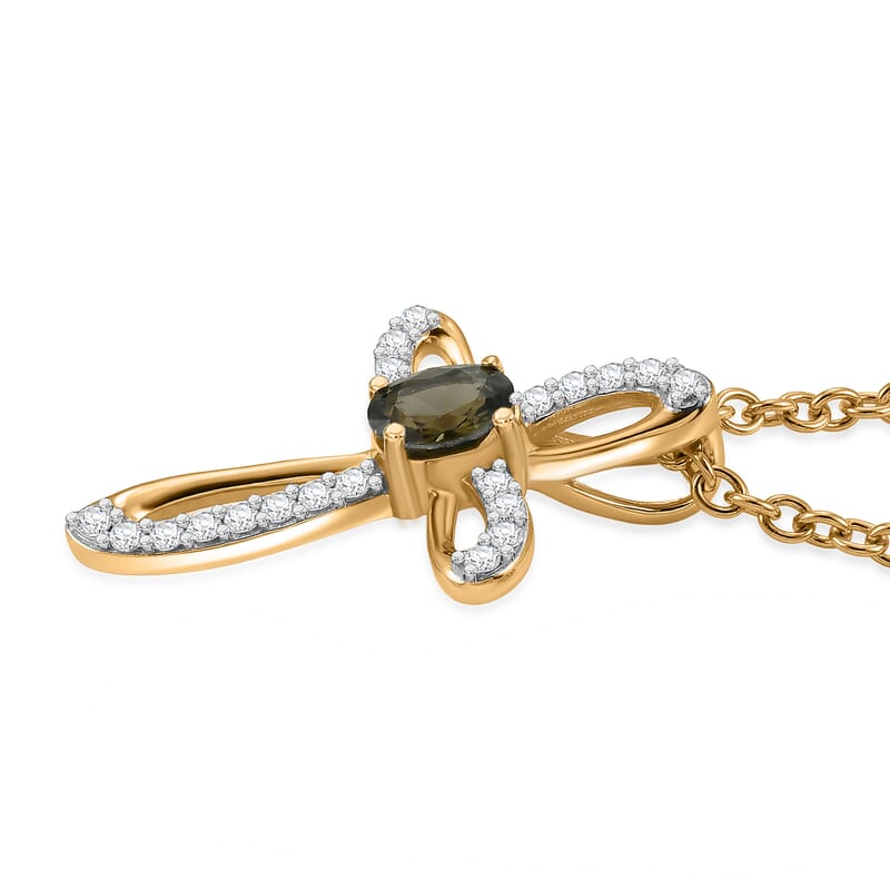 D'Joy Montana Sapphire and White Zircon 0.60 ctw Classic Cross Pendant in 18K Vermeil Yellow Gold Over Sterling Silver with ION Plated YG Stainless Steel Necklace 20 Inches