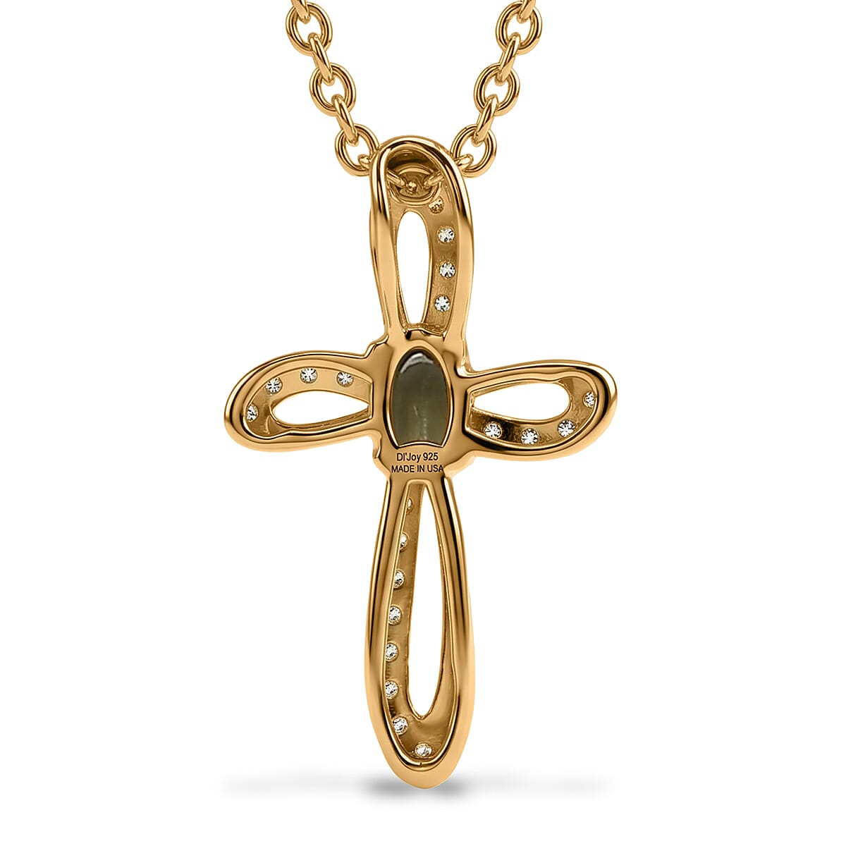 D'Joy Montana Sapphire and White Zircon 0.60 ctw Classic Cross Pendant in 18K Vermeil Yellow Gold Over Sterling Silver with ION Plated YG Stainless Steel Necklace 20 Inches (Del. in 8-10 Days) image number 4