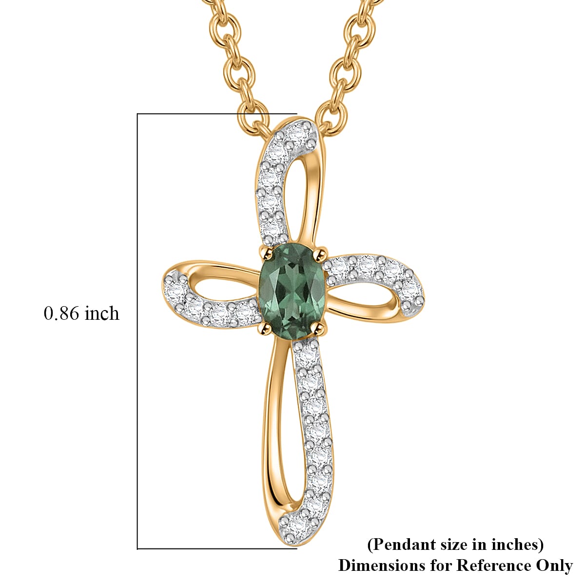 D'Joy Montana Sapphire and White Zircon 0.60 ctw Classic Cross Pendant in 18K Vermeil Yellow Gold Over Sterling Silver with ION Plated YG Stainless Steel Necklace 20 Inches