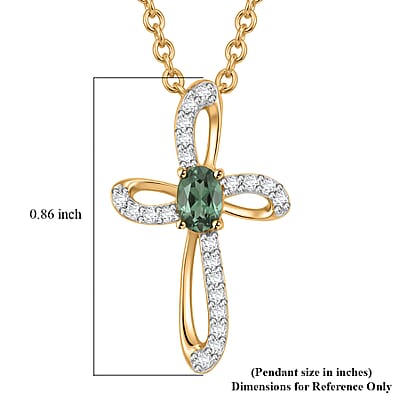 D'Joy Montana Sapphire and White Zircon 0.60 ctw Classic Cross Pendant in 18K Vermeil Yellow Gold Over Sterling Silver with ION Plated YG Stainless Steel Necklace 20 Inches