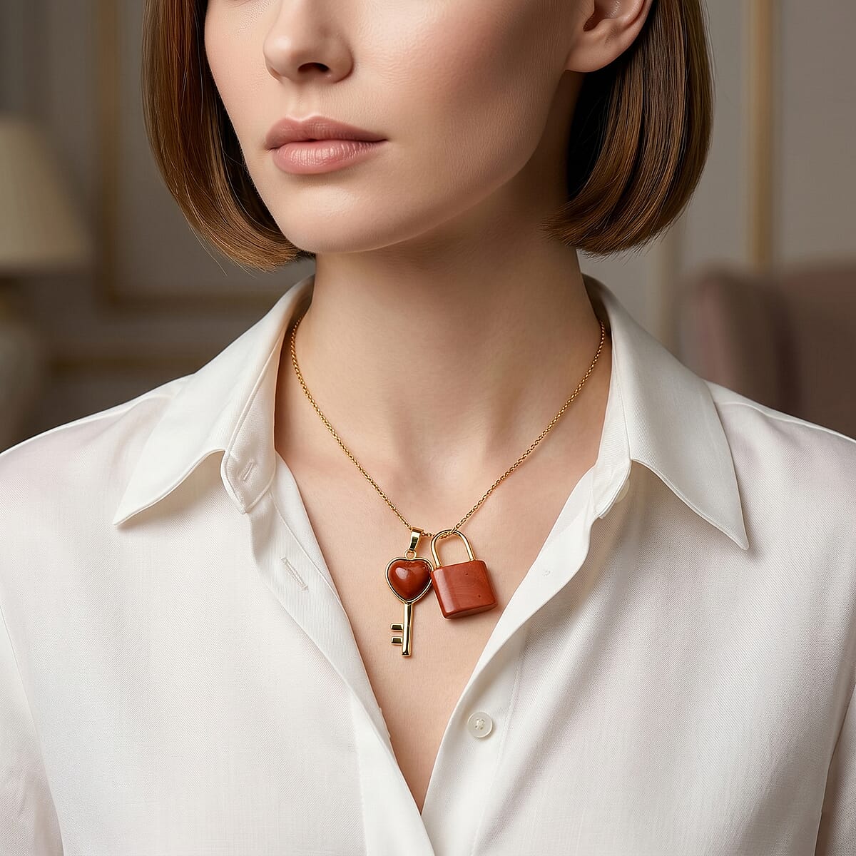 Red Jasper 40.00 ctw Set of 3 Pendant without Chain in Goldtone image number 2