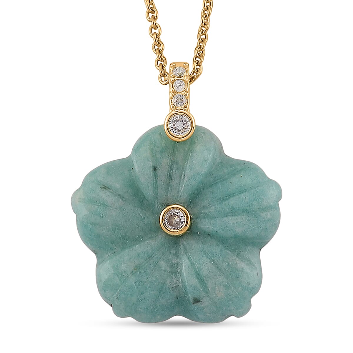 Amazonite and Austrian Crystal 25.00 ctw Pendant in Goldtone with ION Plated YG Stainless Steel Necklace 20 Inches