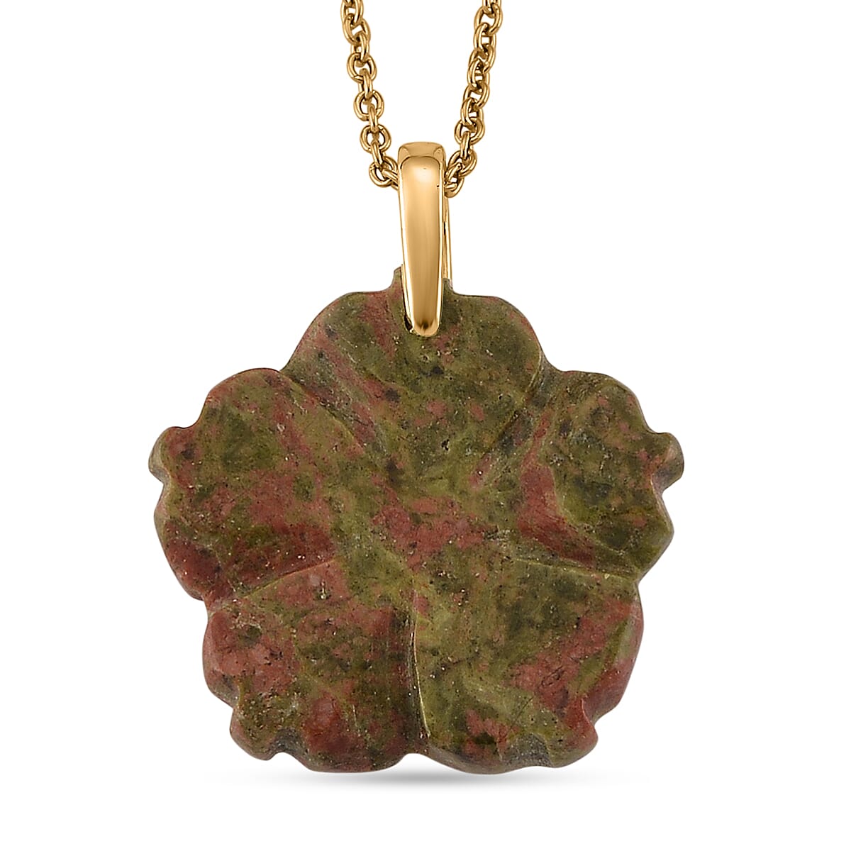Unakite and Austrian Crystal 25.00 ctw Pendant in Goldtone with ION Plated YG Stainless Steel Necklace 20 Inches image number 4