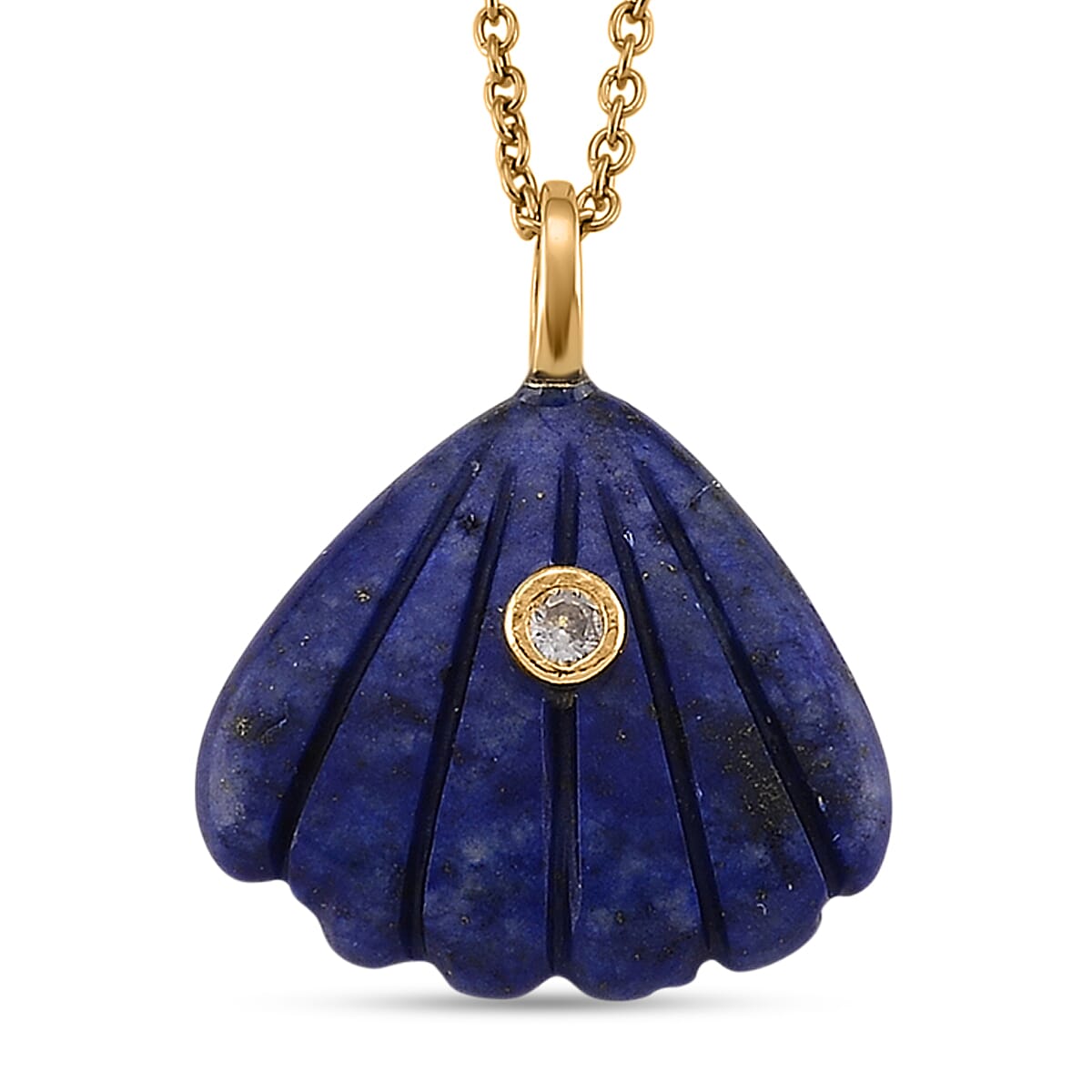 Lapis Lazuli and Austrian Crystal 10.00 ctw Pendant in Goldtone with ION Plated YG Stainless Steel Necklace 20 Inches
