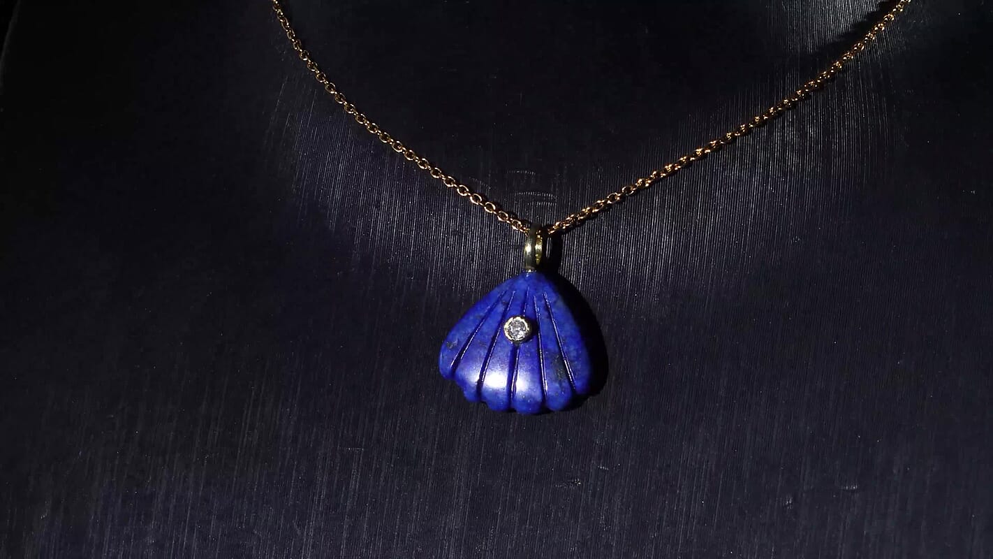 Lapis Lazuli and Austrian Crystal 10.00 ctw Pendant in Goldtone with ION Plated YG Stainless Steel Necklace 20 Inches