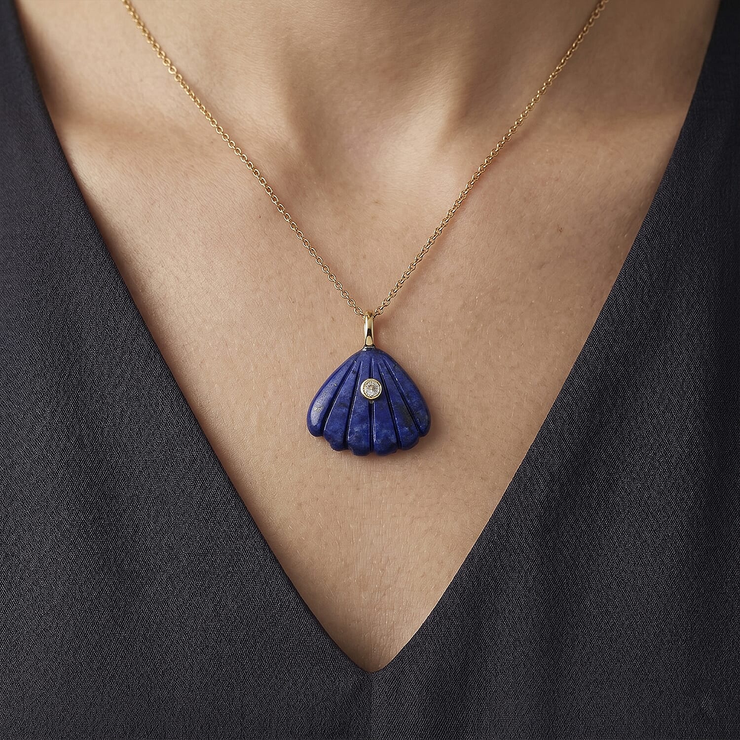 Lapis Lazuli and Austrian Crystal 10.00 ctw Pendant in Goldtone with ION Plated YG Stainless Steel Necklace 20 Inches