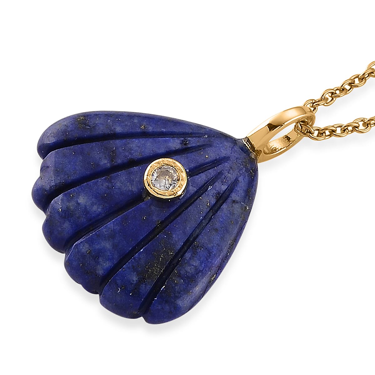 Lapis Lazuli and Austrian Crystal 10.00 ctw Pendant in Goldtone with ION Plated YG Stainless Steel Necklace 20 Inches