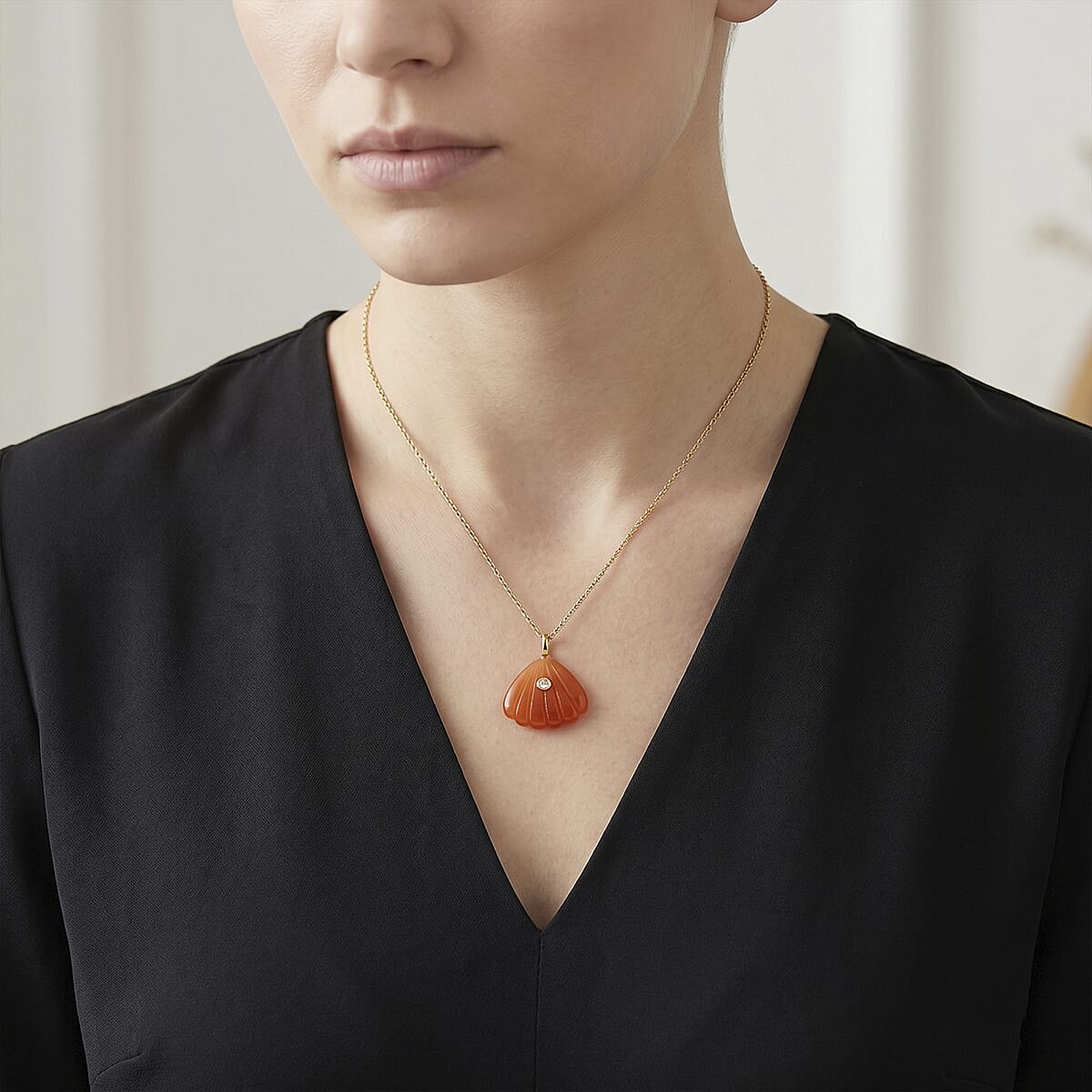 Agate and Austrian Crystal 10.00 ctw Pendant in Goldtone with ION Plated YG Stainless Steel Necklace 20 Inches image number 2