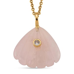 Roe Quartz and Austrian Crystal 10.00 ctw Pendant in Goldtone with ION Plated YG Stainless Steel Necklace 20 Inches