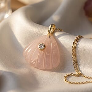 Roe Quartz and Austrian Crystal 10.00 ctw Pendant in Goldtone with ION Plated YG Stainless Steel Necklace 20 Inches