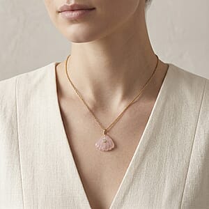 Roe Quartz and Austrian Crystal 10.00 ctw Pendant in Goldtone with ION Plated YG Stainless Steel Necklace 20 Inches