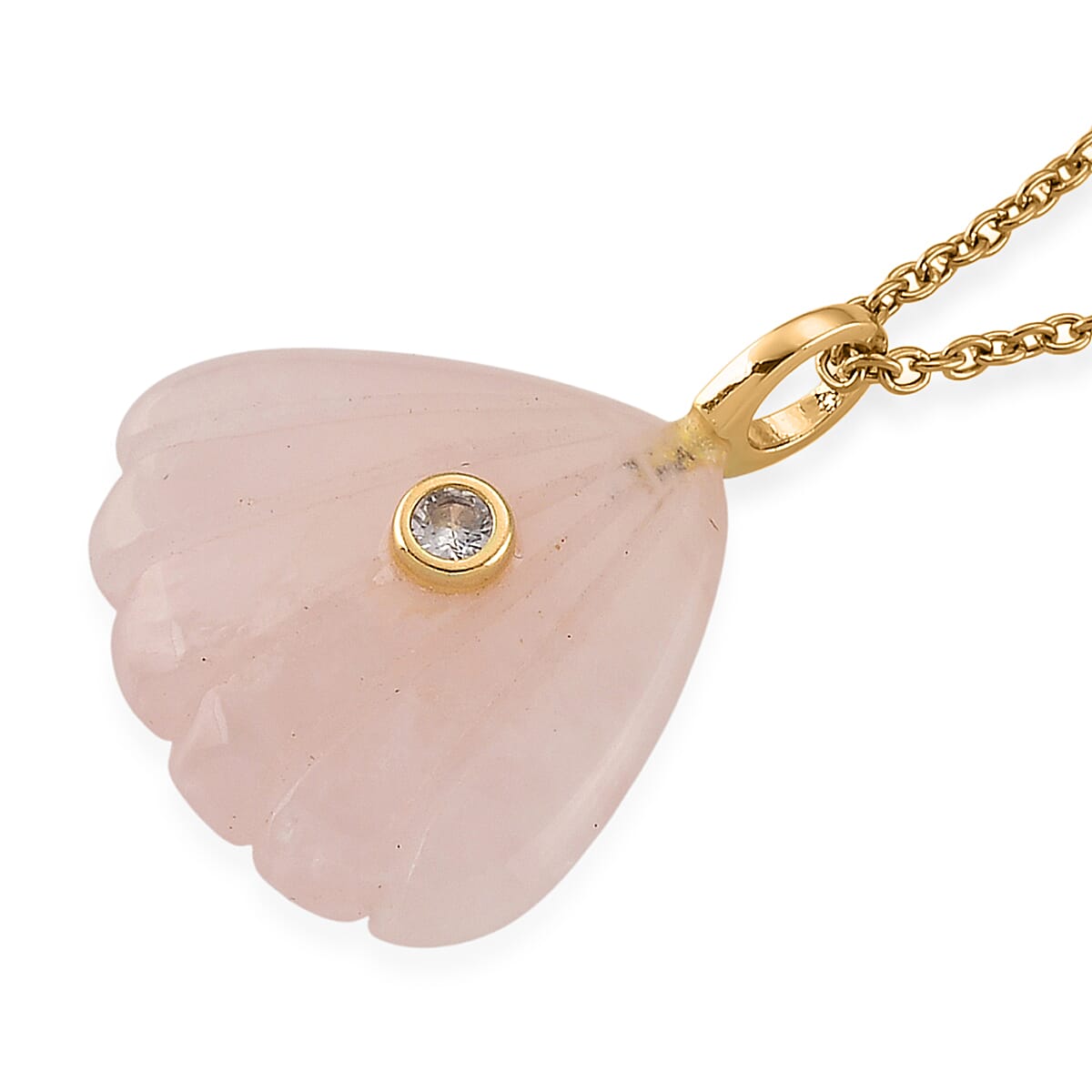 Roe Quartz and Austrian Crystal 10.00 ctw Pendant in Goldtone with ION Plated YG Stainless Steel Necklace 20 Inches image number 3