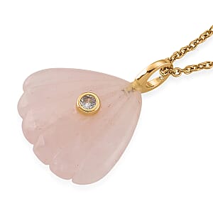 Roe Quartz and Austrian Crystal 10.00 ctw Pendant in Goldtone with ION Plated YG Stainless Steel Necklace 20 Inches