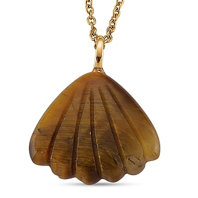 Yellow Tigers Eye and Austrian Crystal 10.00 ctw Pendant in Goldtone with ION Plated YG Stainless Steel Necklace 20 Inches
