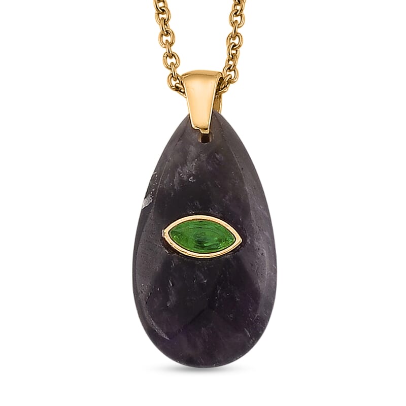 African Amethyst and Austrian Crystal 10.00 ctw Pendant in Goldtone with ION Plated YG Stainless Steel Necklace 20 Inches