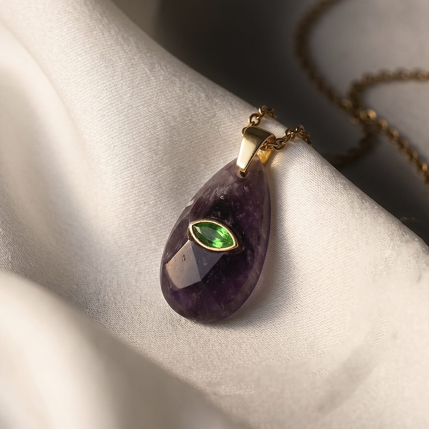 African Amethyst and Austrian Crystal 10.00 ctw Pendant in Goldtone with ION Plated YG Stainless Steel Necklace 20 Inches