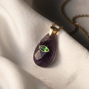 African Amethyst and Austrian Crystal 10.00 ctw Pendant in Goldtone with ION Plated YG Stainless Steel Necklace 20 Inches