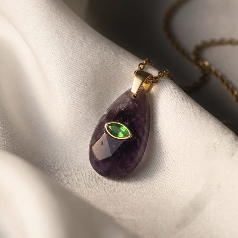 African Amethyst and Austrian Crystal 10.00 ctw Pendant in Goldtone with ION Plated YG Stainless Steel Necklace 20 Inches