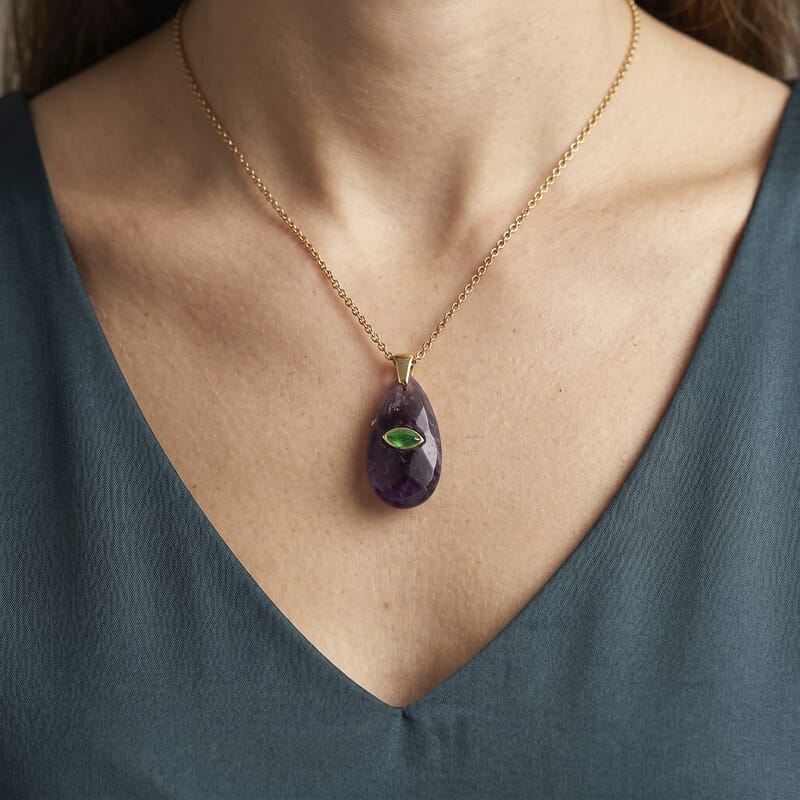 African Amethyst and Austrian Crystal 10.00 ctw Pendant in Goldtone with ION Plated YG Stainless Steel Necklace 20 Inches