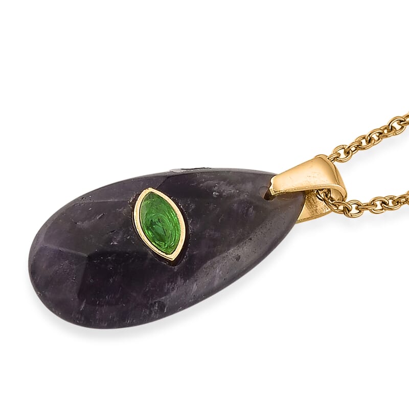 African Amethyst and Austrian Crystal 10.00 ctw Pendant in Goldtone with ION Plated YG Stainless Steel Necklace 20 Inches