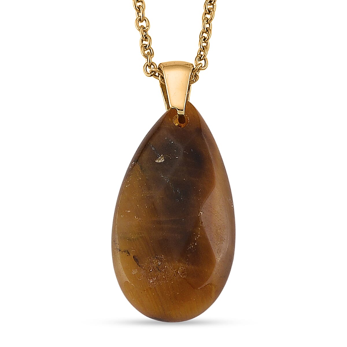 Yellow Tigers Eye and Austrian Crystal 10.00 ctw Pendant in Goldtone with ION Plated YG Stainless Steel Necklace 20 Inches image number 4