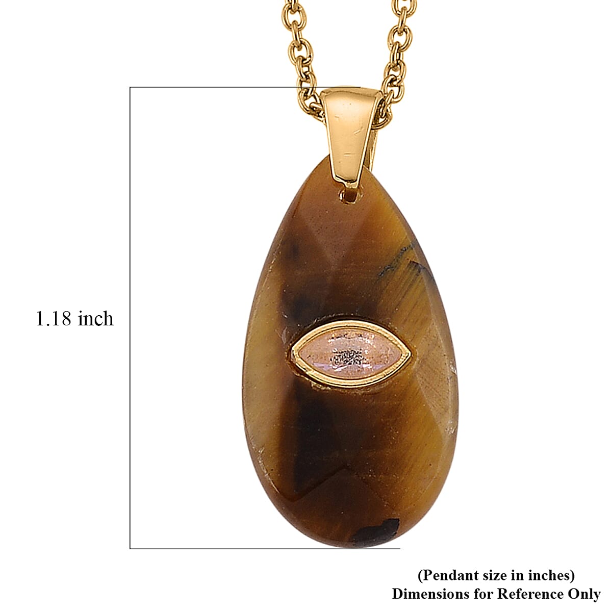 Yellow Tigers Eye and Austrian Crystal 10.00 ctw Pendant in Goldtone with ION Plated YG Stainless Steel Necklace 20 Inches image number 6