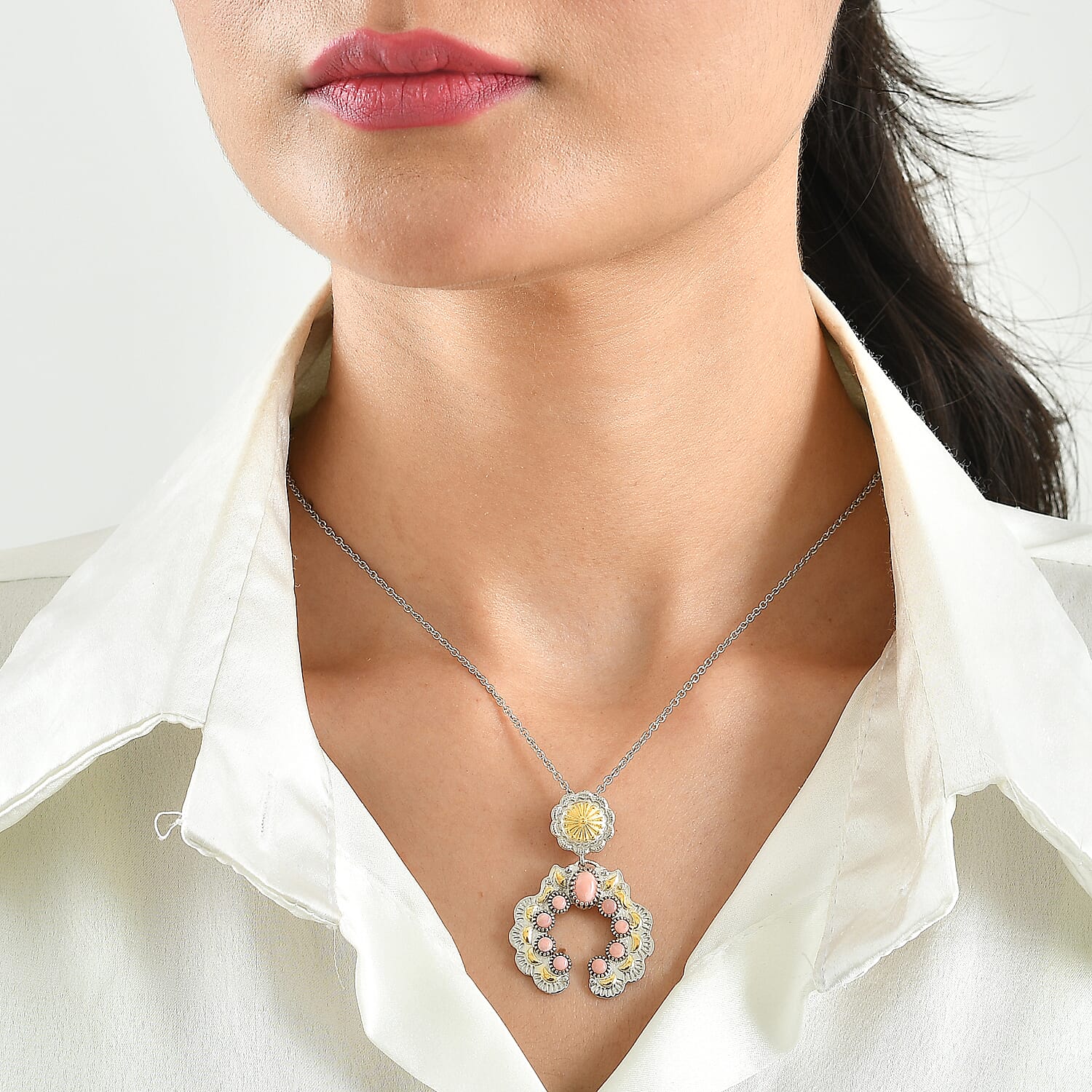 EverTrue Premium Oregon Peach Opal 1.55 ctw Pendant in Platinum Bond with Stainless Steel Necklace 20 Inches