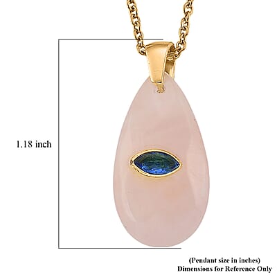 Rose Quartz and Austrian Crystal 10.00 ctw Pendant in Goldtone with ION Plated YG Stainless Steel Necklace 20 Inches