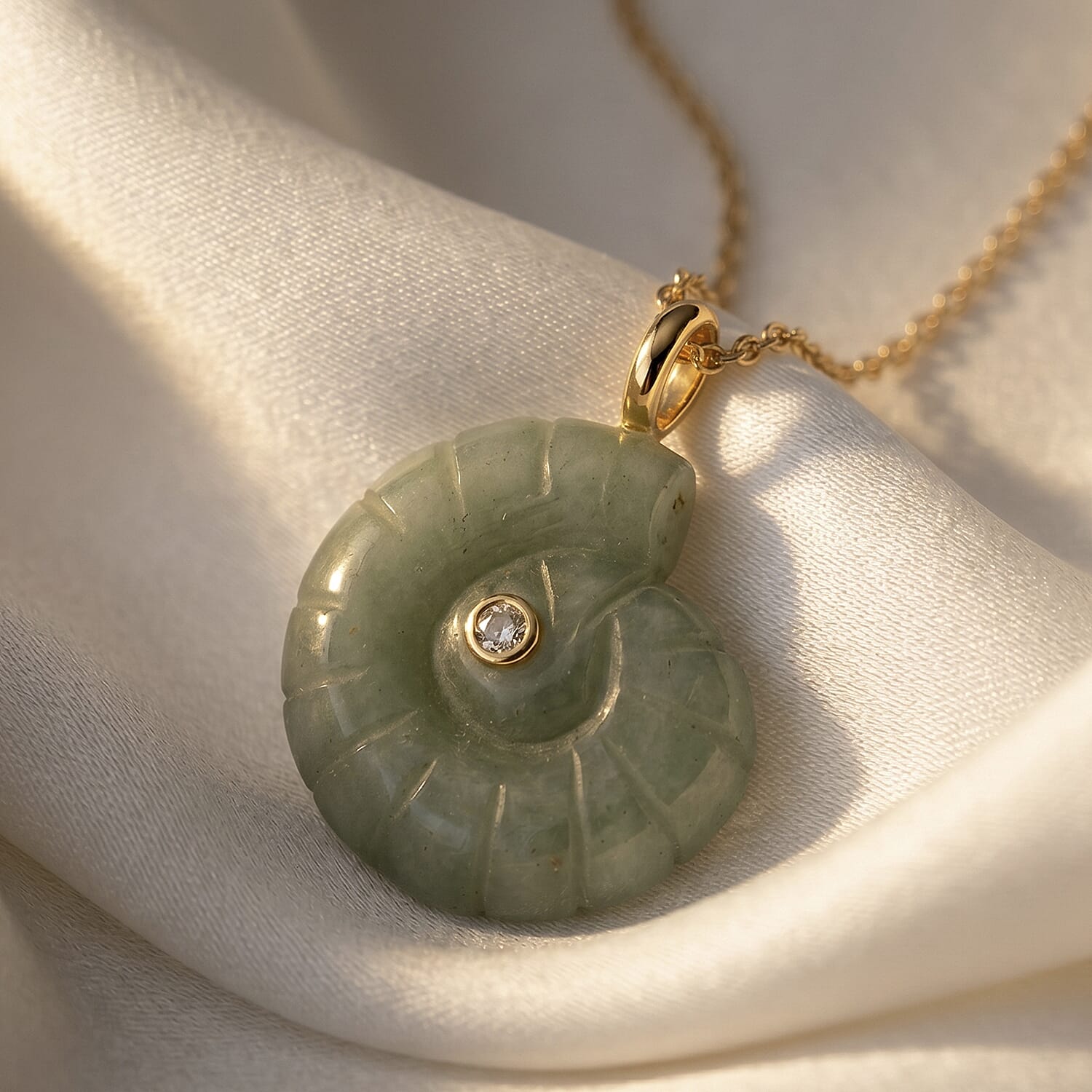 Green Aventurine and Austrian Crystal 35.00 ctw Pendant in Goldtone with ION Plated YG Stainless Steel Necklace 20 Inches