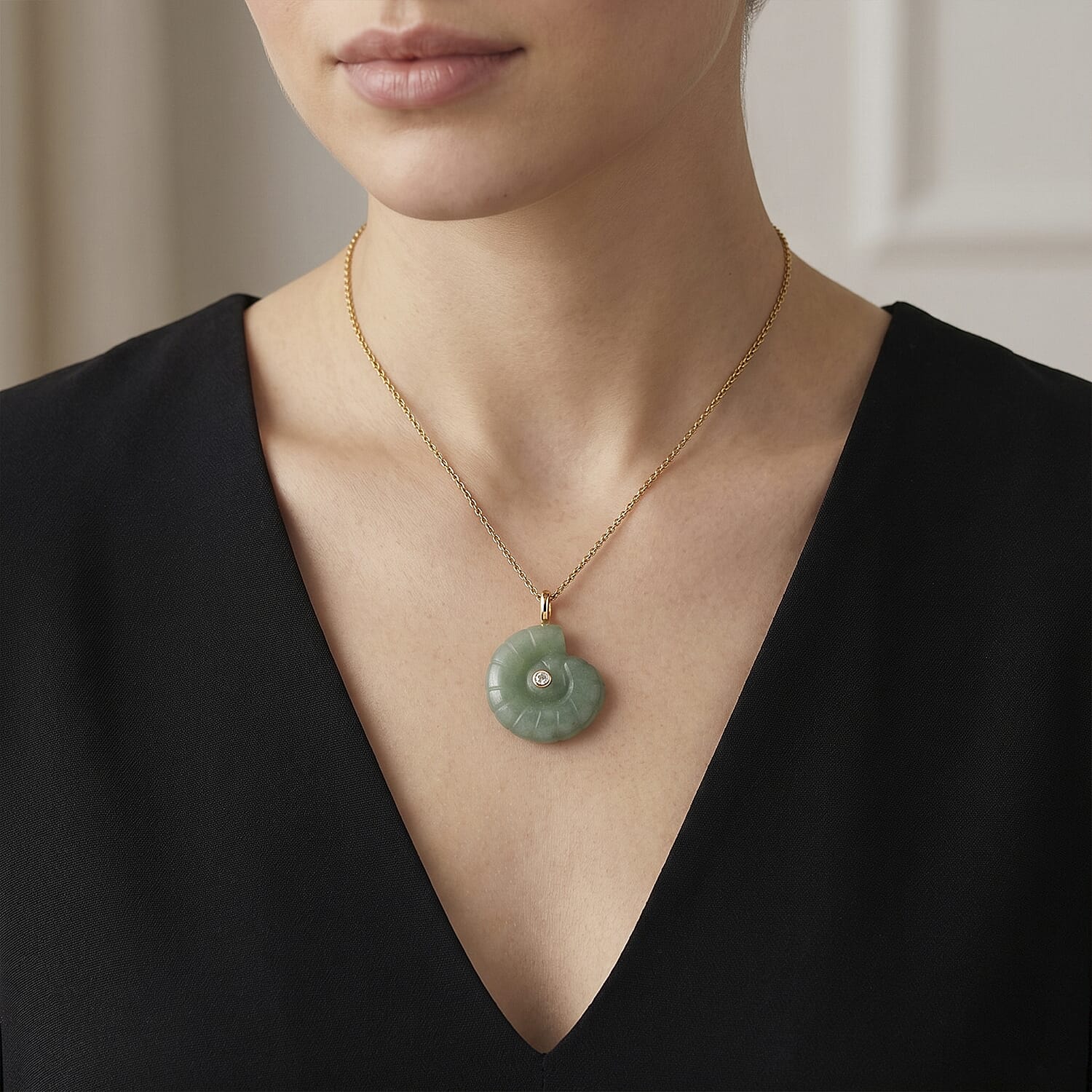 Green Aventurine and Austrian Crystal 35.00 ctw Pendant in Goldtone with ION Plated YG Stainless Steel Necklace 20 Inches