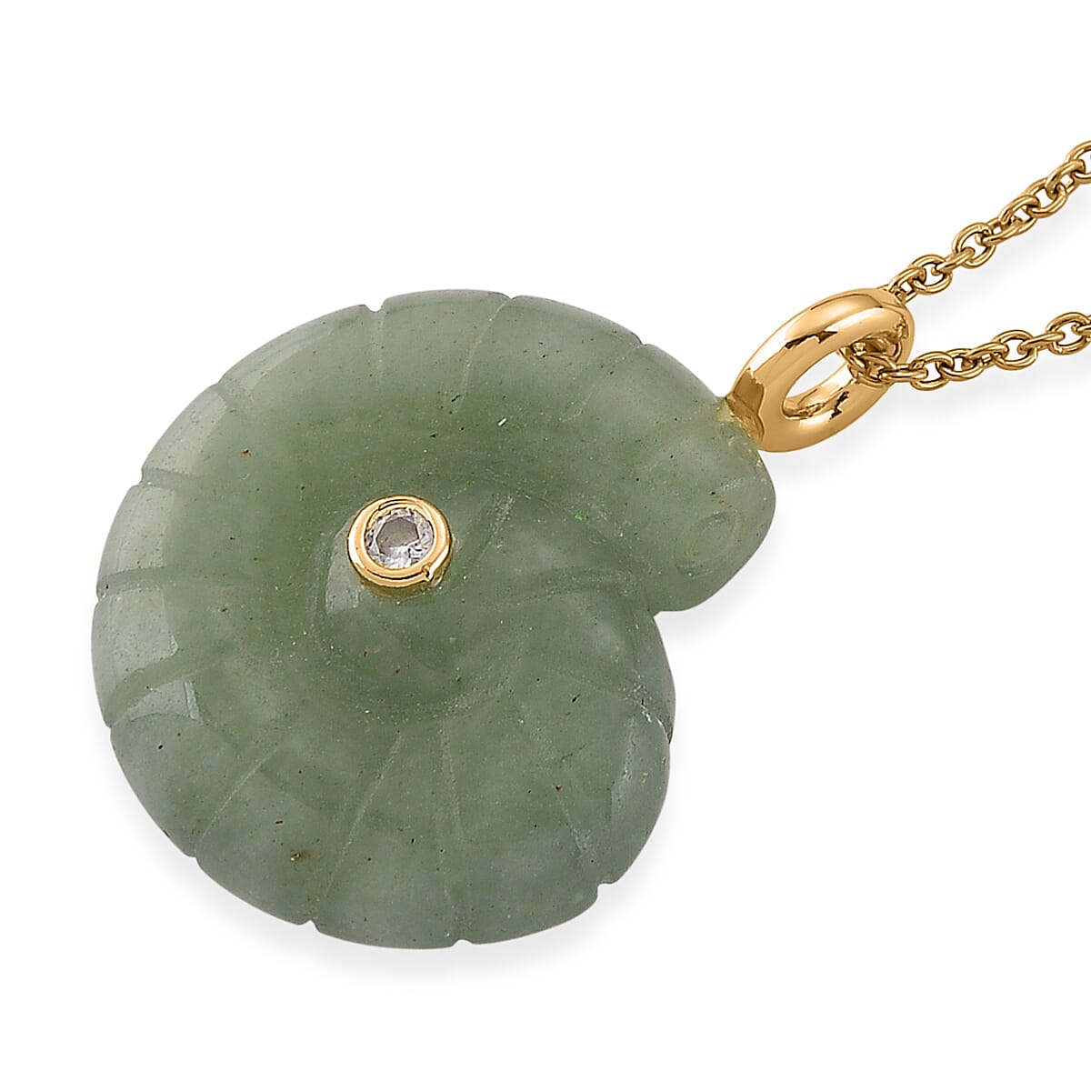 Green Aventurine and Austrian Crystal 35.00 ctw Pendant in Goldtone with ION Plated YG Stainless Steel Necklace 20 Inches