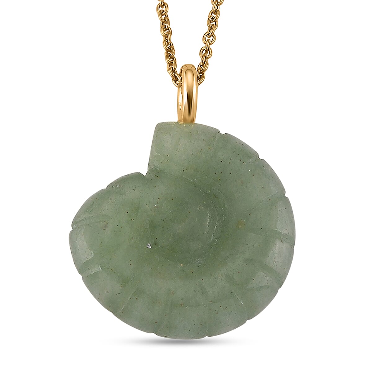 Green Aventurine and Austrian Crystal 35.00 ctw Pendant in Goldtone with ION Plated YG Stainless Steel Necklace 20 Inches